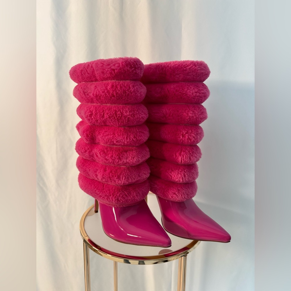 Fuchsia Faux Fur Stiletto Boots